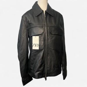 Zara Men's Black‎ Leather Jacket